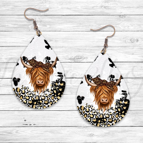 Cow Leopard Print, Western Sublimation Earring Designs Template PNG, Instant Digital Download, Earring Blanks Design, Earring Downloads