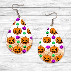 Vibrant Multicolored Pumkins Halloween Sublimation Earring Designs Template PNG, Instant Digital Download, Earring Blanks Design PNG File