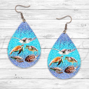 Glitter Ocean, Sea Turtles Sublimation Earring Designs Template PNG, Instant Digital Download, Earring Blanks Design, Earring Downloads
