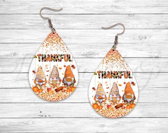 Thankful Gnomes, Thanksgiving Sublimation Earring Designs Template PNG, Instant Digital Download, Earring Blanks Design, Earring Downloads