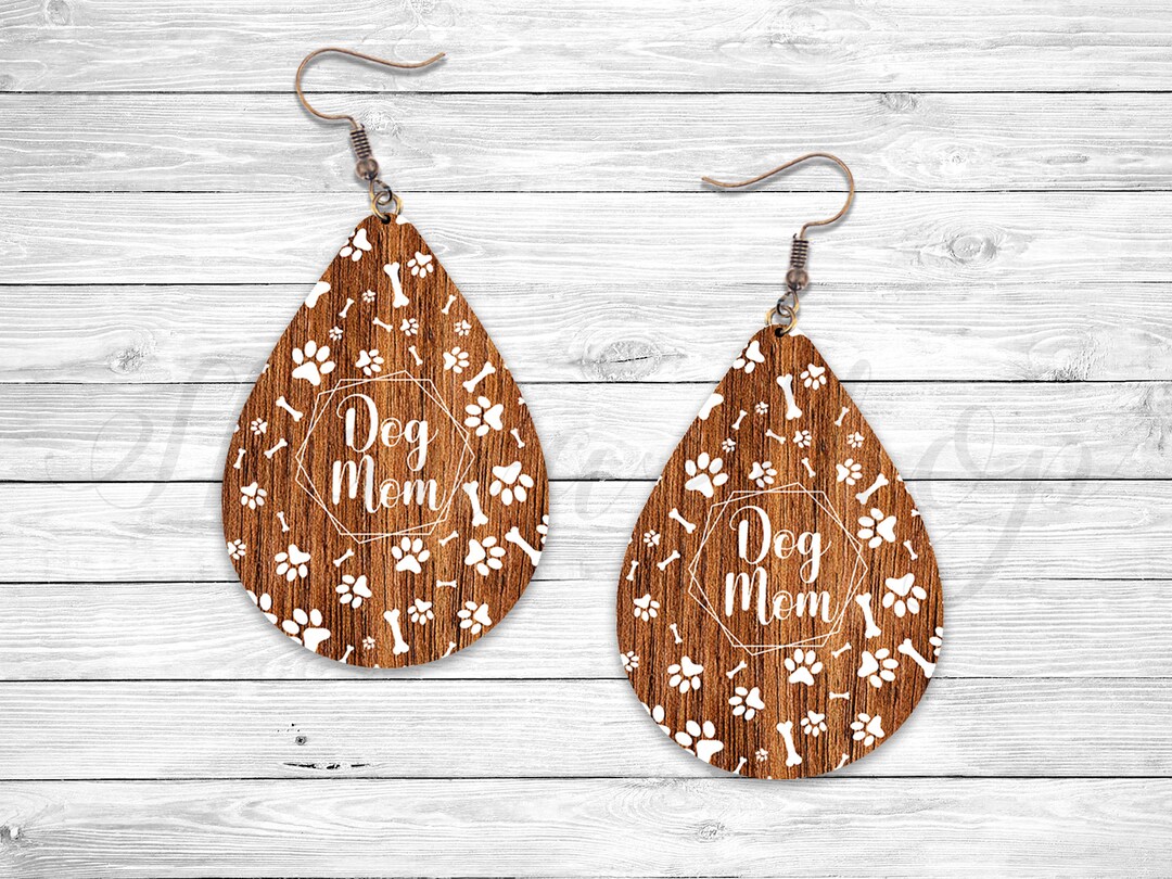 Dog Mom Earring, Paw Dog Wood Sublimation Earring Designs Template