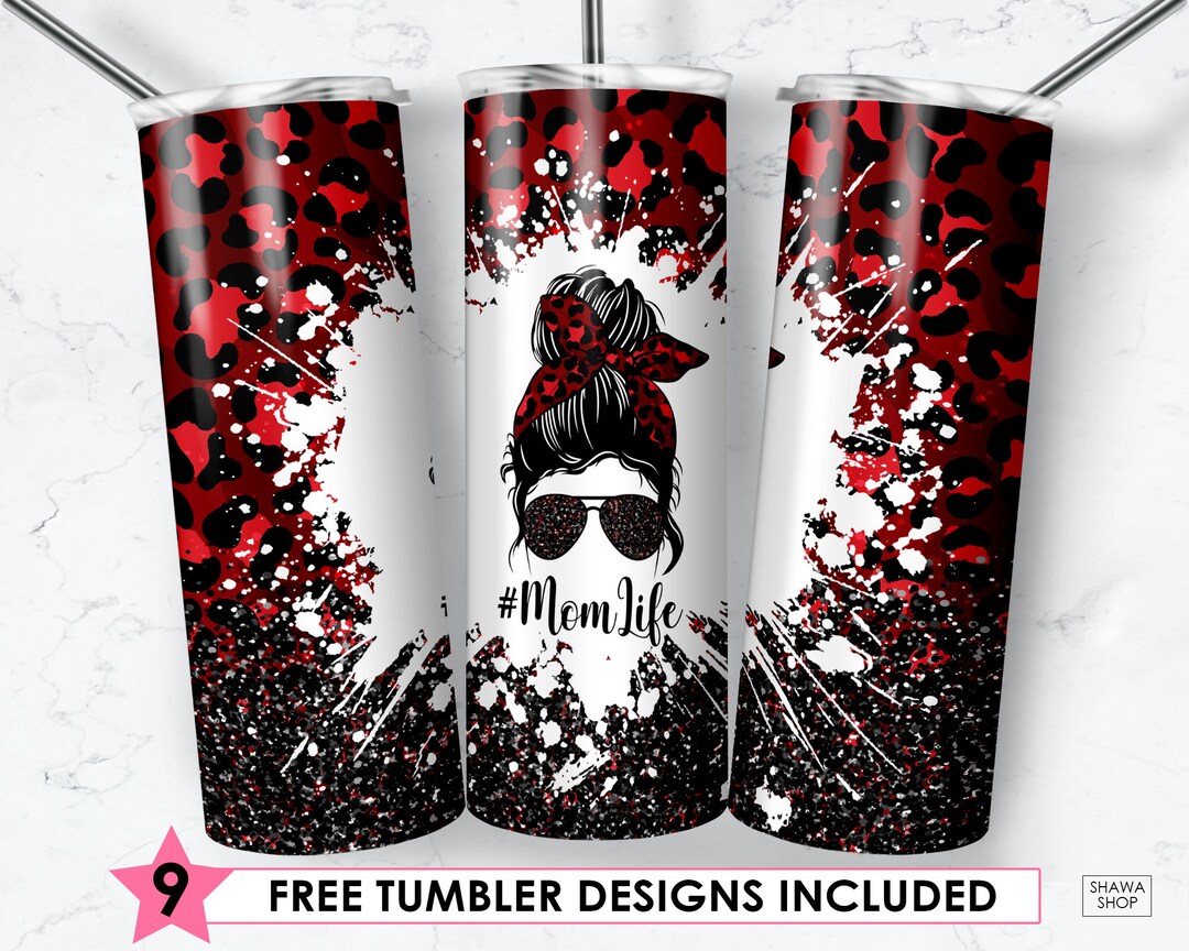 20oz Skinny Tumbler Sublimation Designs Mom Life Red Leopard Black ...