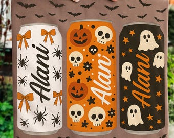 Halloween Energy Drink Can PNG: Spooky Skull & Pumpkin Design (Digital Download