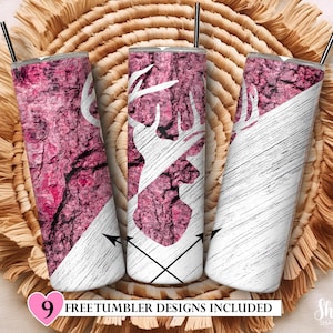 Deer Hunting Tumbler Wrap: Pink Camo Wood Design (PNG Digital Download)