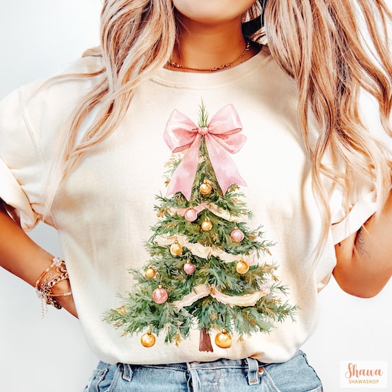 Pink Bow Christmas Tree Watercolor PNG: Coquette Holiday Vibes (Digital Download)