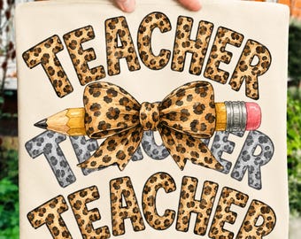 Retro Leopard Teacher Png: Leopard Print Teacher Bow Digital Png, Leopard Sublimation Design, Coquette Digital Download