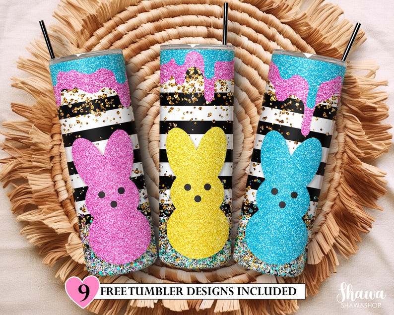 Peeps Easter Tumbler, 20oz Skinny Tumbler Sublimation Designs Easter Bunny Tumbler Wrap for Straight & Tapered Tumbler PNG Instant Download