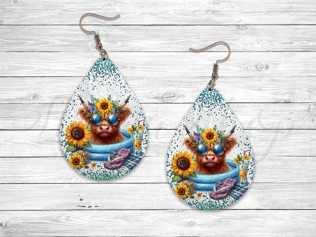 Baby Highland Cow Sunflower Earrings Sublimation Earring Designs ...