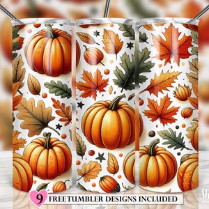 Pumpkin Leaves Fall 20 oz Skinny Tumbler, Fall Tumbler Wrap, Tumbler Sublimation Design, Pumpkin Tumbler Design Fall PNG Digital Download