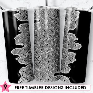 20oz Skinny Tumbler Metal Diamond Plate Sublimation Designs, Oil Drip Tumbler for Men Tumbler Sublimation Straight & Tapered Tumbler PNG