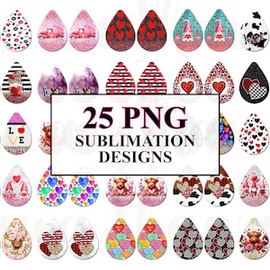 Valentine Earring PNG Bundle, 25 Teardrop Sublimation Designs, Heart Love Earrings, Romantic Jewelry PNG, Digital Download