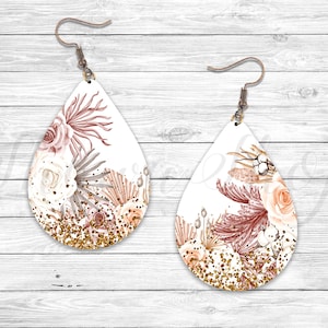 Boho bloemen glitteroorbel, sublimatie oorbel ontwerpsjabloon, oorbel blanks ontwerp, druppeloorbel png, instant digitale download