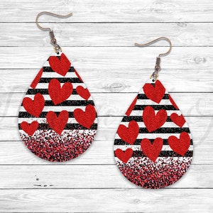Valentines Day Hearts & Stripes Sublimation Earring Designs Template PNG, Instant Digital Download, Earring Blanks Design, Earring Downloads