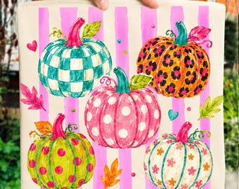 Leopard Checkered Colorful Pumpkin PNG, Striped Preppy Neon Fall Pumpkin Bow Png, Trending Cozy Season Png, Pumpkin Spice Png, Autumn Png