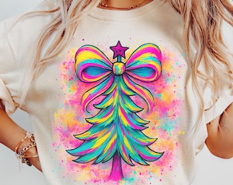 Christmas Tree PNG: Hand-Drawn Doodle with Pink Bow (Digital Download)
