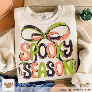Spooky Season Png, Halloween Brushstroke Sublimation, Preppy Halloween Coquette Bow Png,  Spooky Mama Png, Girly Spooky Cute Ghost Png