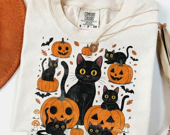 Retro Halloween Schwarze Katze PNG: Gothic Herbst Design (Digitaler Download