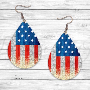 Glitter American Flag Earring Design: 4th of July Sublimation PNG (Digital Download)
