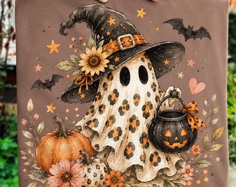Cute Halloween Ghost Sublimation Design Coquette Leopard Ghost PNG Preppy Spooky Season Shirt PNG Trendy Fall Instant Download