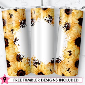 Sunflower Tumbler Sublimation Design: 20oz Skinny Tumbler Template (PNG)