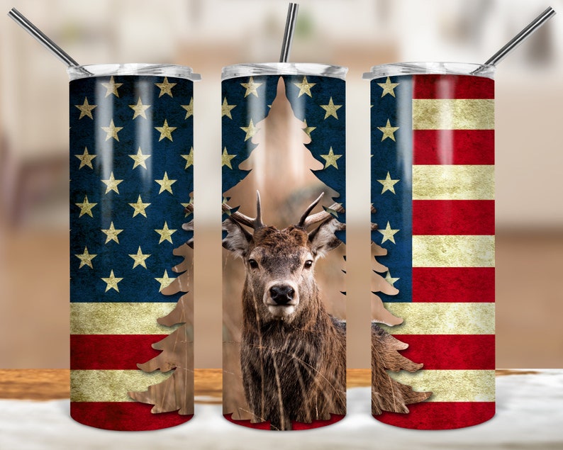 20oz Elk and American Flag Tumbler 20oz Elk and American Flag Tumbler