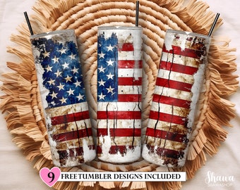 American Flag Tumbler Sublimation Design: Seamless USA Wrap (Digital Download)