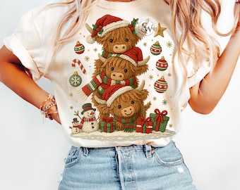 Christmas Highland Cow PNG: Christmas Sublimation (Digital Download)