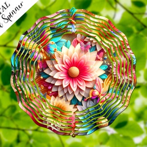 3D Colorful Flowers Wind Spinner, Floral Spinner Sublimation Design Template, Wind Spinner PNG, Round Hanging Spinners, Instant Download