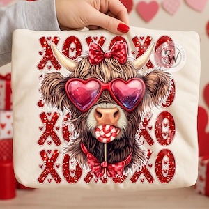 Valentine Highland Cow PNG: XOXO Coquette Design (Digital Download) image 1
