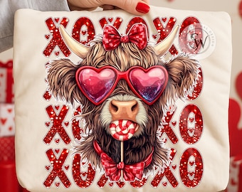 Valentine Highland Cow PNG: XOXO Coquette Design (Digital Download)