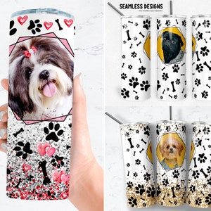 Glitter Paw Dog Photo Frame 20oz Tumbler Sublimation Template (PNG Digital Download)