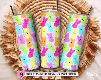 Pastel Easter Peeps Tumbler Wrap PNG, 20oz Skinny Sublimation Design (Digital Download)