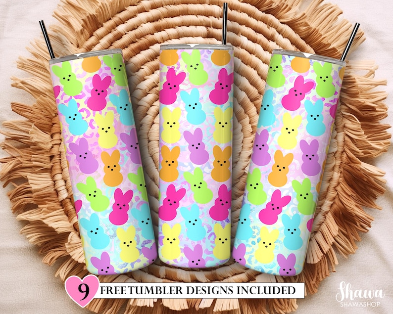 Pastel Easter Peeps Tumbler Wrap, Easter Sublimation Design, Bunny Peeps Tumbler 20 oz Skinny Tumbler, Peeps Tumbler PNG, Digital Download