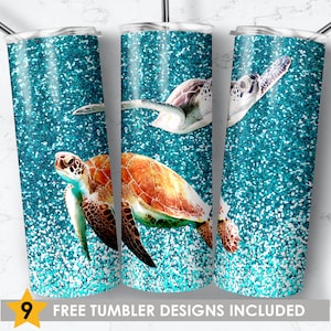 Sea Turtles Glitter Ocean Tumbler Designs, 20oz Skinny Tumbler Sublimation Tumbler for Straight/Tapered Tumbler PNG File Digital Download