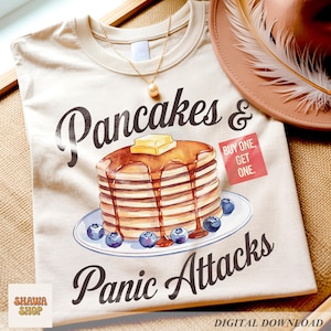 Pancakes and Panic Attacks PNG: Retro T-Shirt Design (Digital Download)