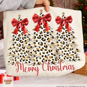 Leopard Christmas Tree PNG, Coquette Bow Xmas Design, Trendy Holiday Shirt (Digital Download)