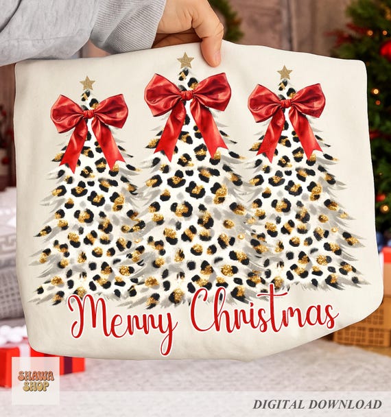 Leopard Christmas Tree PNG, Coquette Bow Xmas Design, Trendy Holiday Shirt (Digital Download)