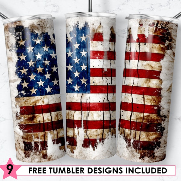 American Flag 20oz Skinny Tumbler Sublimation Designs Seamless USA flag Tumbler Wrap for Straight/Tapered Tumbler PNG File Digital Download