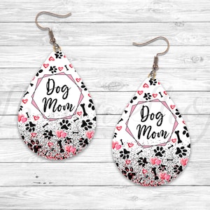 Dog Mom Earring, Love Hearts Paw Dog Sublimation Earring Designs Template, Earring Blanks Design, Teardrop Earring PNG, Digital Download