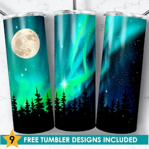 Nordlichter Becher Sublimationsdesign: Nachthimmel Silhouette (PNG Digital Download)