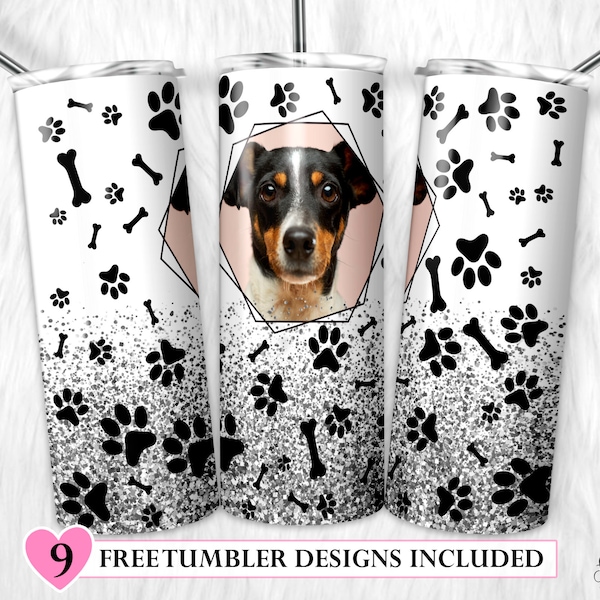 Frame Photo Tumbler Template, 20oz Skinny Tumbler Sublimation Designs Paw Dog Tumbler for Straight & Tapered Tumbler PNG Instant Download