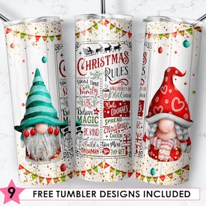 Christmas Rules Gnomes Tumbler Designs, 20oz Skinny Tumbler Sublimation Tumbler for Straight/Tapered Tumbler PNG File Digital Download