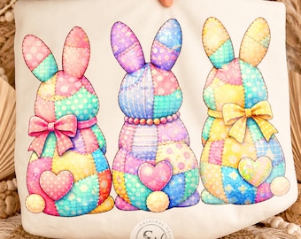 Quilted Pastel Easter Bunny PNG, Coquette Rabbit Sublimation Design (Digital Download)