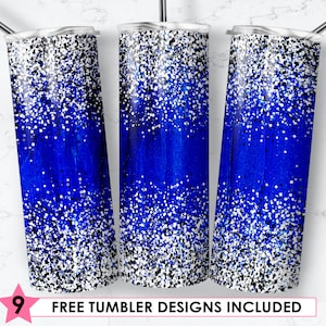 Blue Glitter Tumbler Wrap: 20oz Skinny Tumbler Sublimation Design (PNG Digital Download)