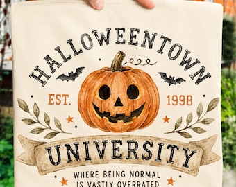 Halloween Town University PNG: Retro Pumpkin Scene, Spooky Season Design (Digital Download)
