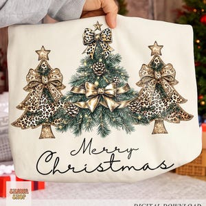 Leopard Print Christmas Tree PNG: Coquette Bow Sublimation (Digital Download)