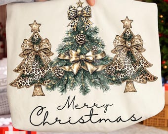 Leopard Print Christmas Tree PNG: Coquette Bow Sublimation (Digital Download)