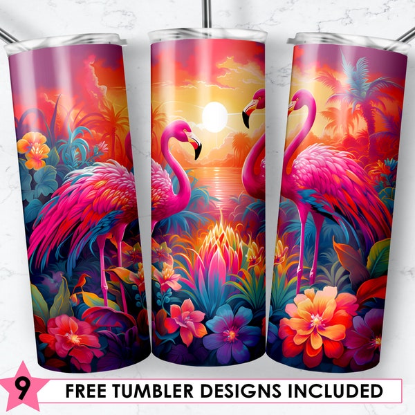 Alcohol Ink Flamingo Tumbler, 20oz Skinny Tumbler Sublimation Designs Rainbow Tumbler for Straight & Tapered Tumbler PNG Instant Download