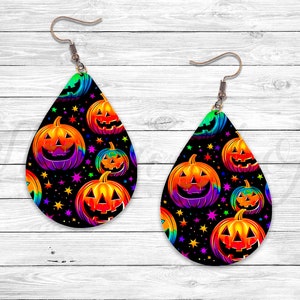 Pumpkin Halloween Teardrop Earring PNG Template (Digital Download)