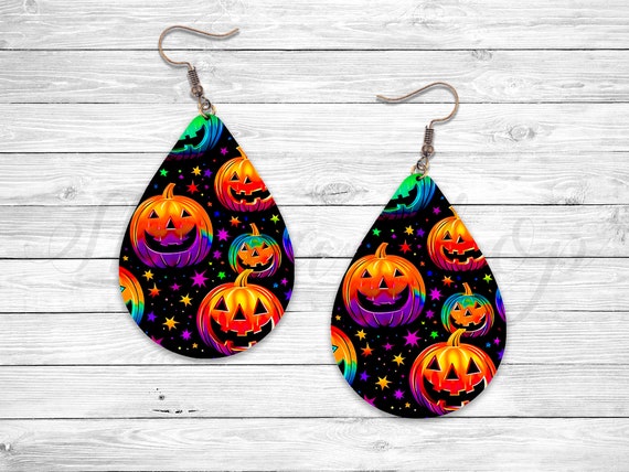 Pumpkin Halloween Teardrop Earring PNG Template (Digital Download)